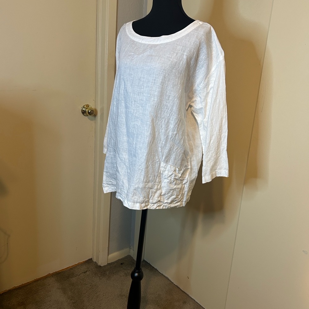 Eileen Fisher White 100%Organic Linen Top XS